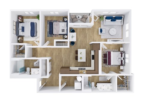 Floor plan for 3 beds, 2 baths, 1281 sqft